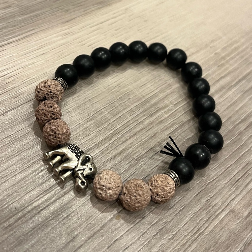 Lava Rock Healing Bracelet with Elephant Charm